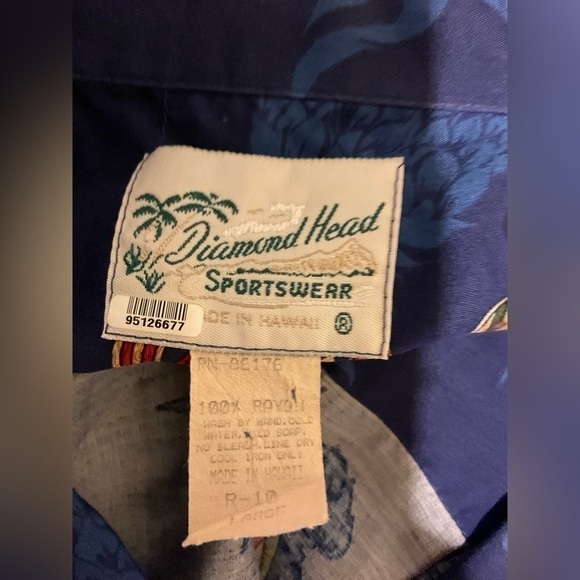 Men’s used size L large diamond head Hawaiian style shirt blue graphic - Picture 5 of 5